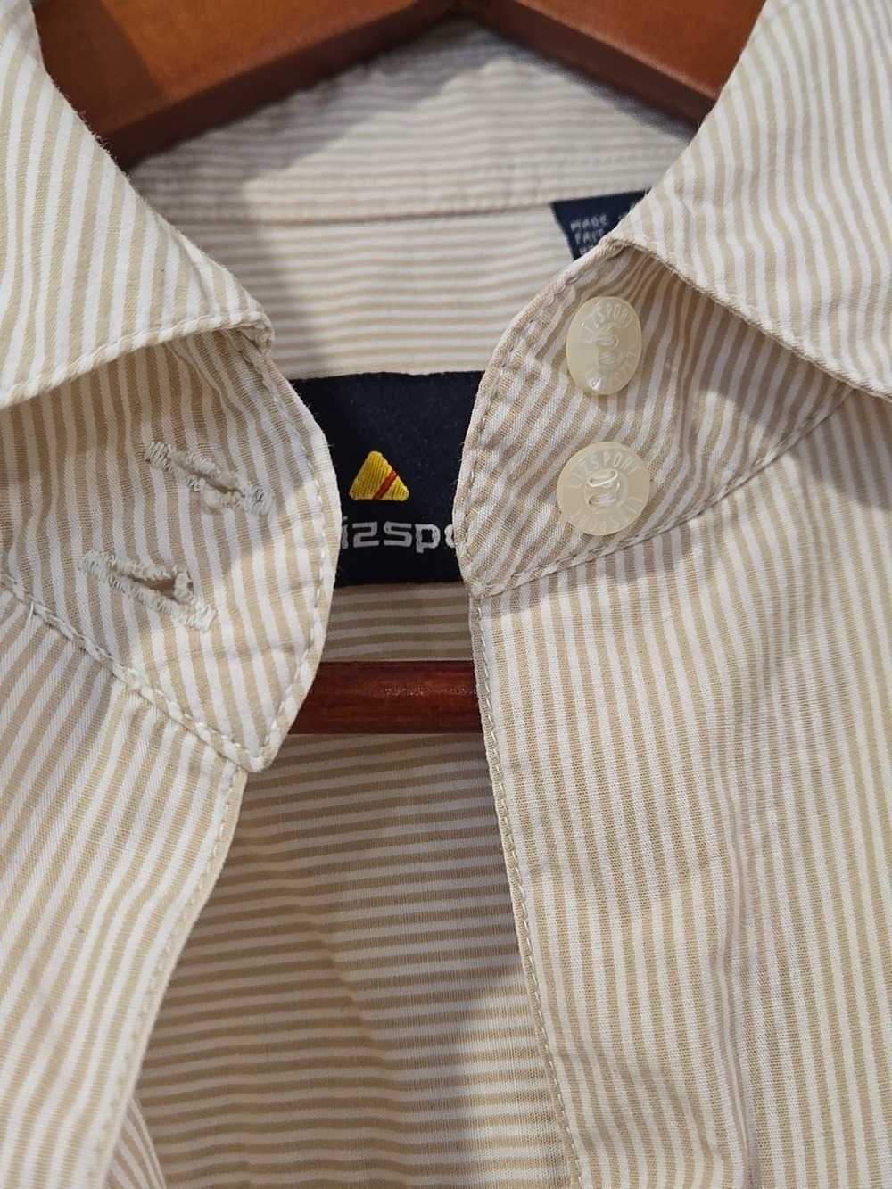 Retro Liz Claiborne Beige Stripe Button-Up Ralphcore/Normcore Shirt - Picture 7 of 8